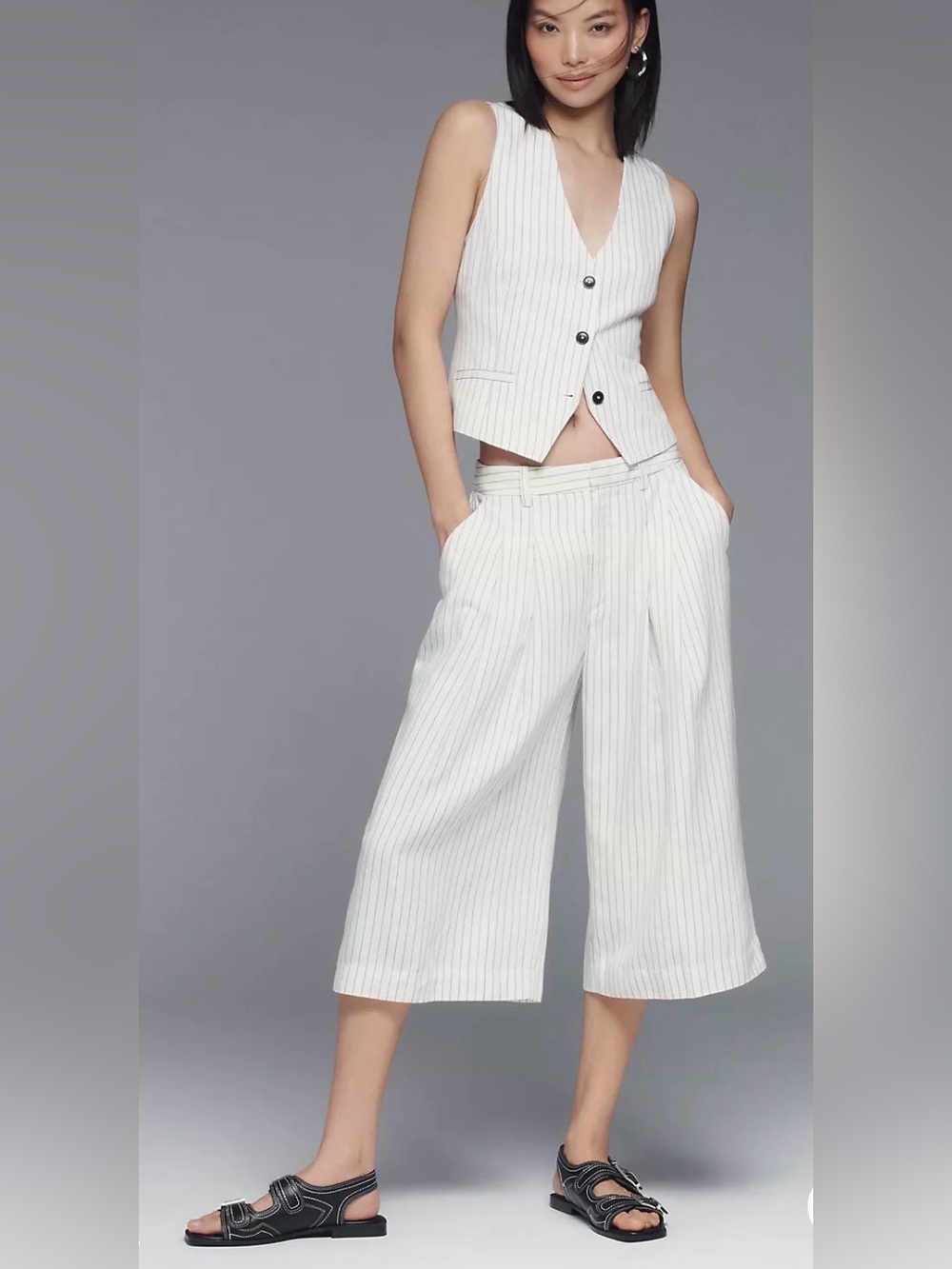 Anthropologie Maeve Pleated Wide-Leg Cropped Trousers Pants - M
